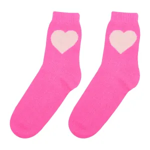 Cashmere Heart Socks in Hot Pink and Cream