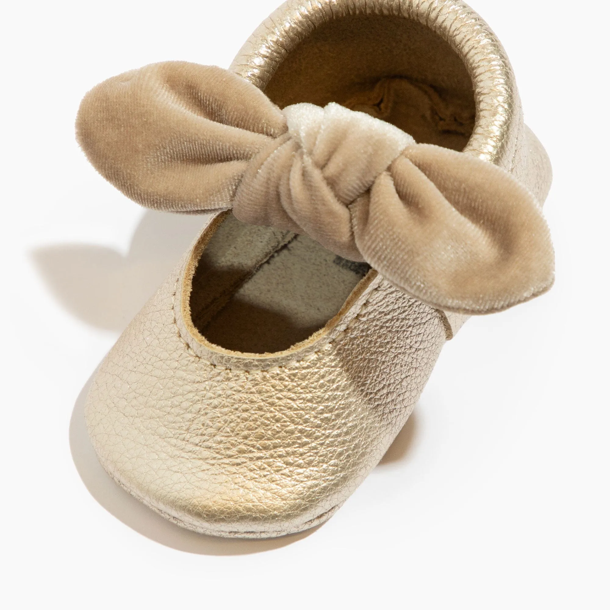 Champagne Velvet Knotted Bow Baby Shoe