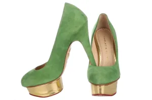 Charlotte Olympia Green Suede High Heel Shoes Size 35 1/2