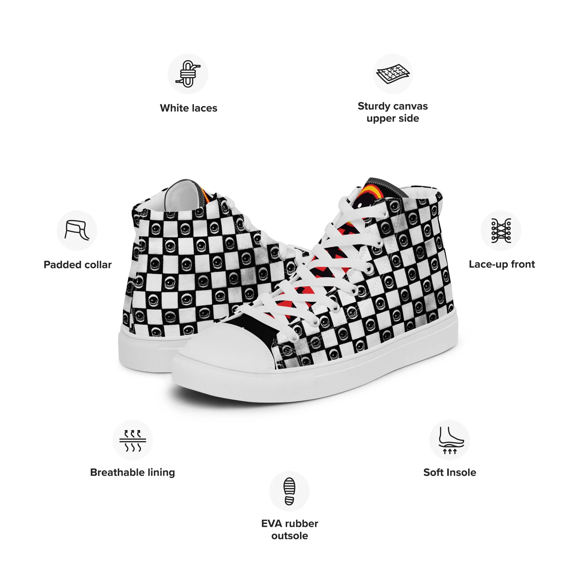 Checkered Eyez Men’s high top canvas shoes