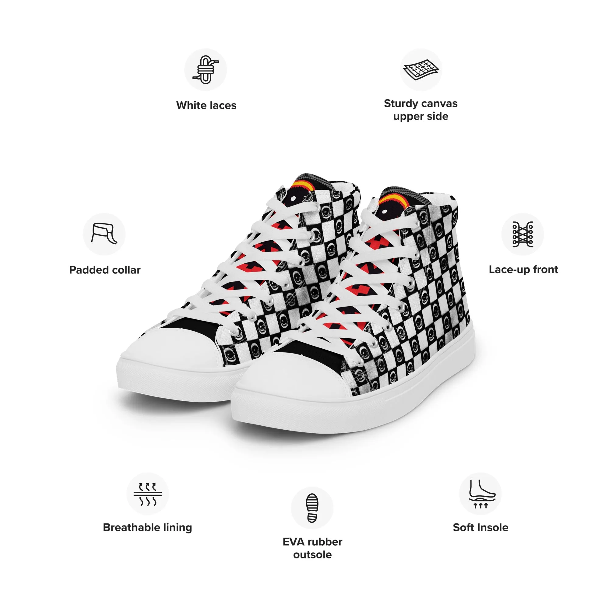 Checkered Eyez Men’s high top canvas shoes