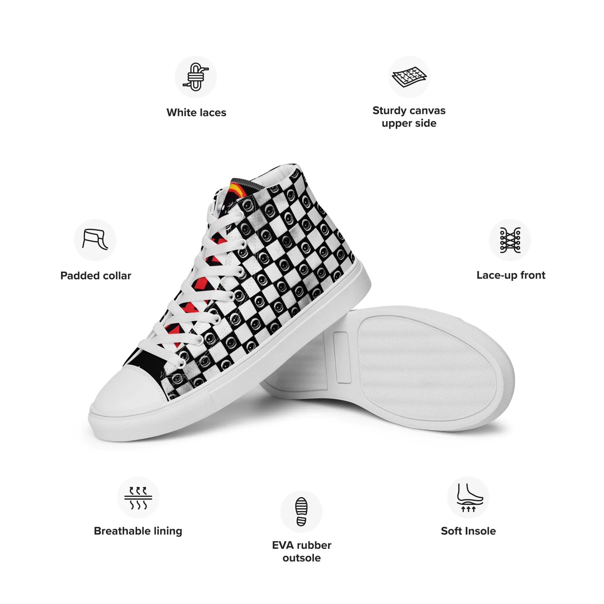 Checkered Eyez Men’s high top canvas shoes