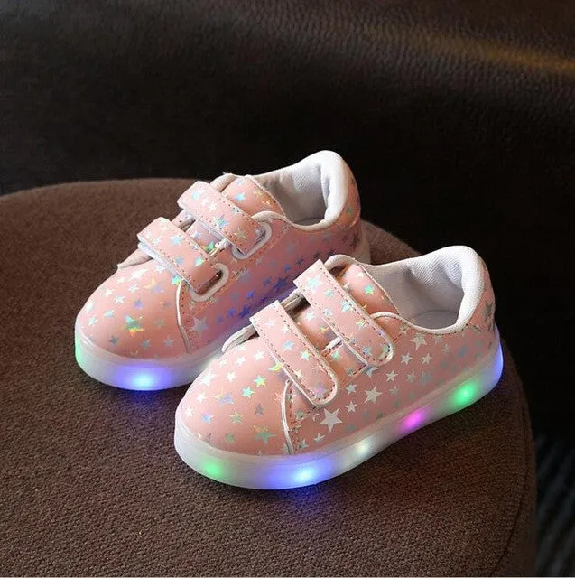 Children Shoes With Light 2017 New Spring Led Stars Sport Light Fashion Girls Shoes Kids Sneakers Chaussure LED Enfant EU 21-30