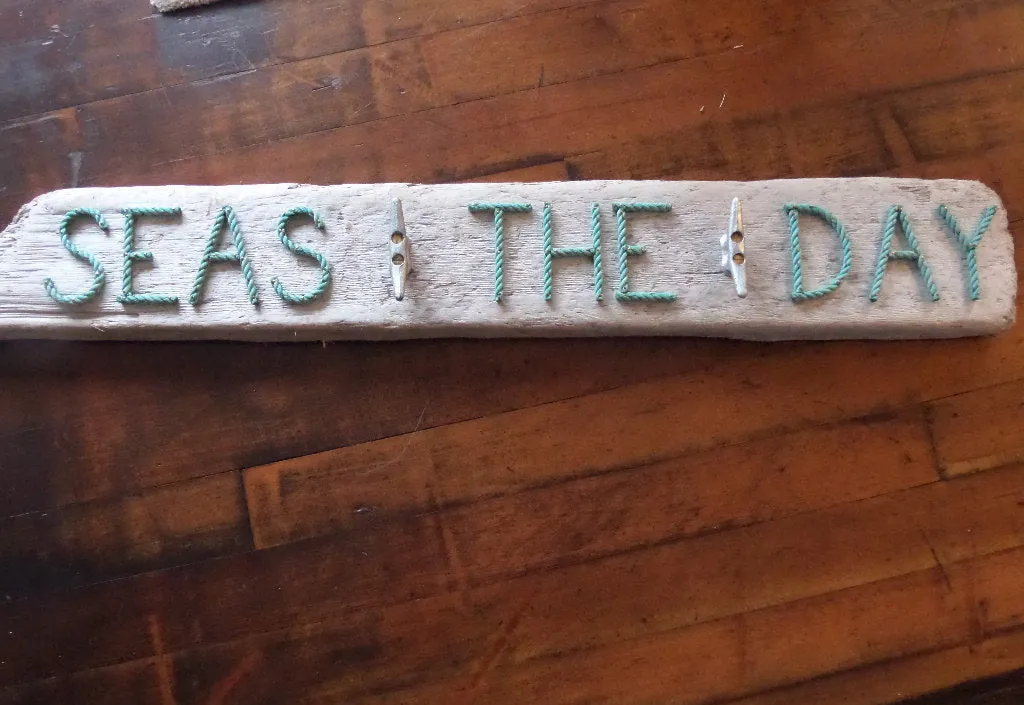 Cleat Rack on Driftwood with SEAS THE DAY