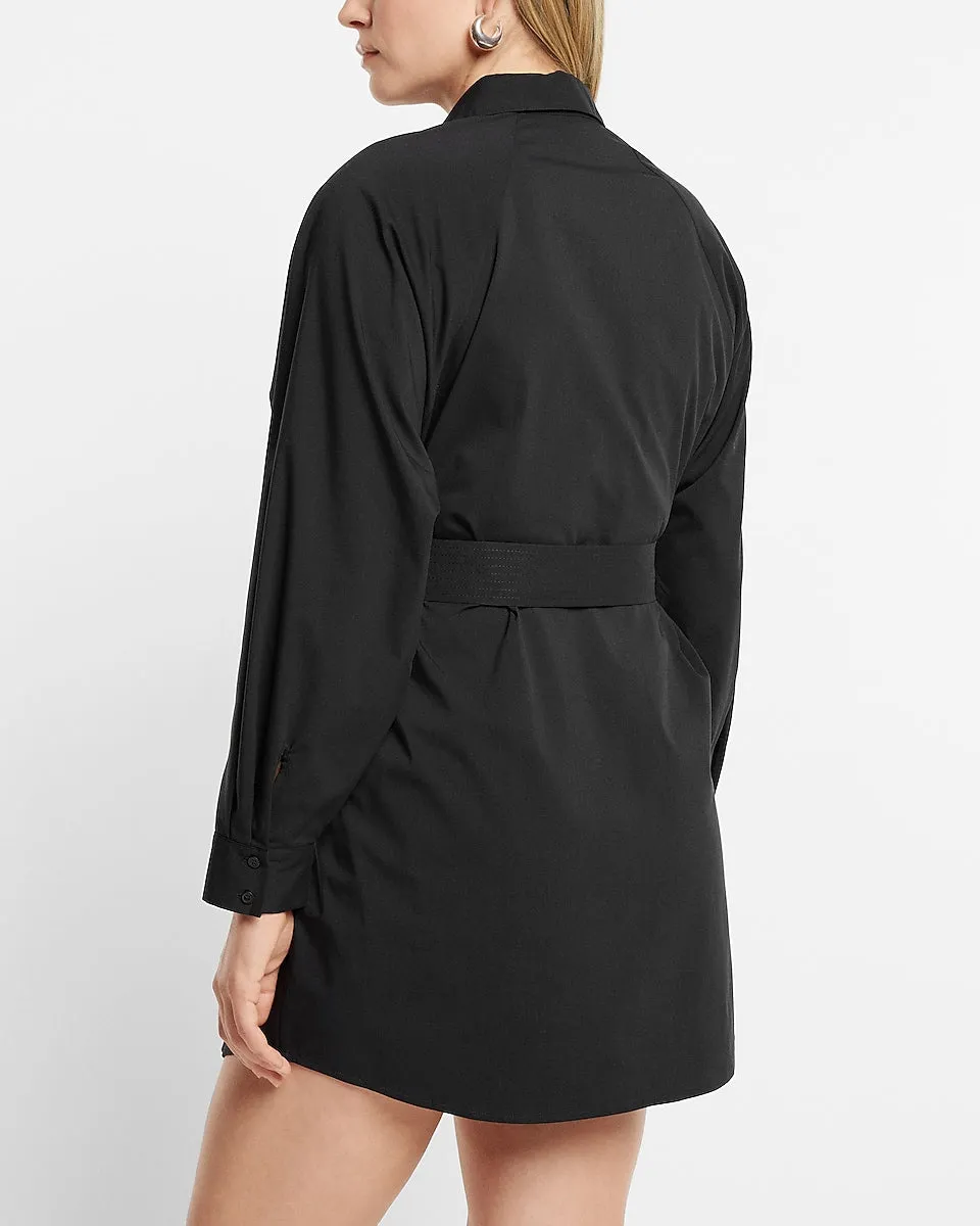 Cotton-Blend Boyfriend Portofino Shirt Dress in Pitch Black