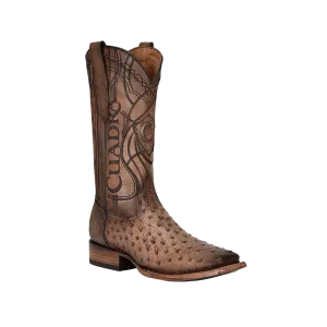 Cuadra Men's Lugano Ostrich Embroidery Laser Brown Boots