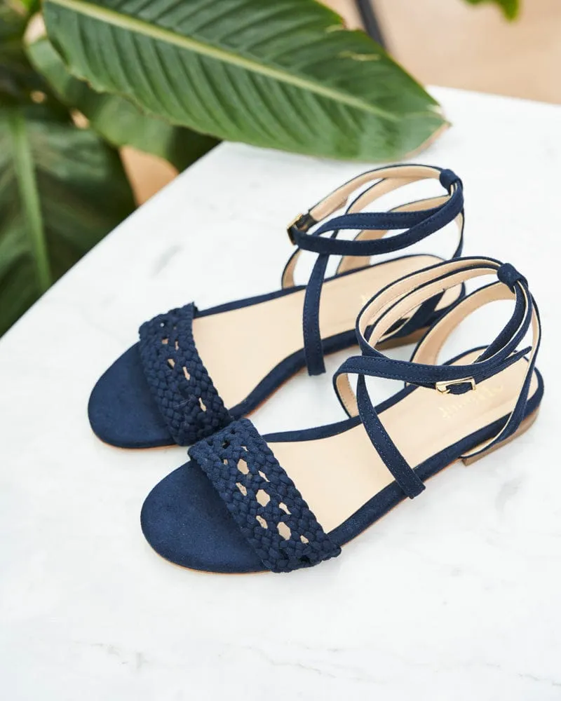 Dahlia Vegan Suede Braided Sandals | Midnight Blue