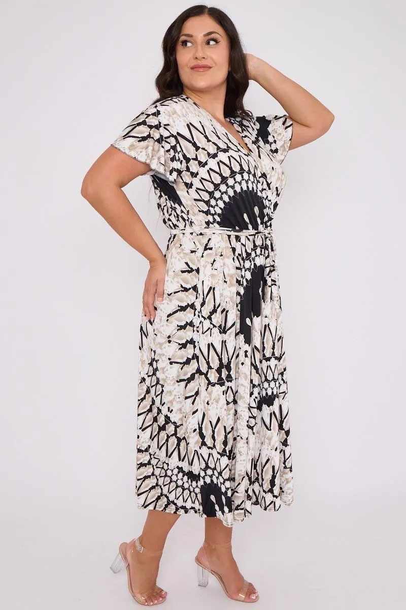 Dani Faux Wrap Dress in Cream and Black Print