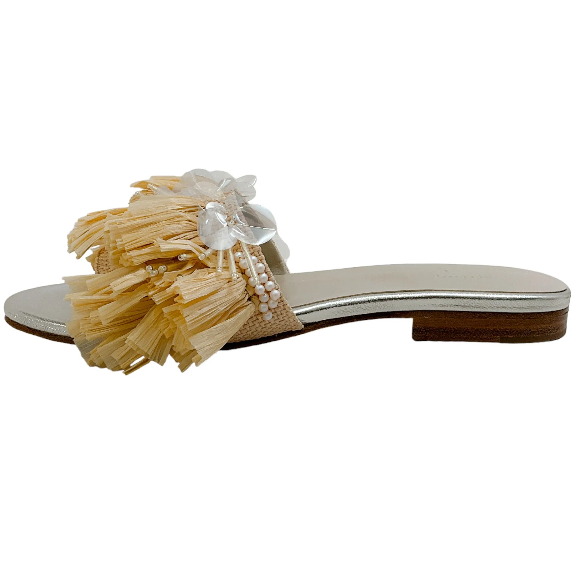 Delpozo Raffia Slide Sandals with Pailettes and Pearls