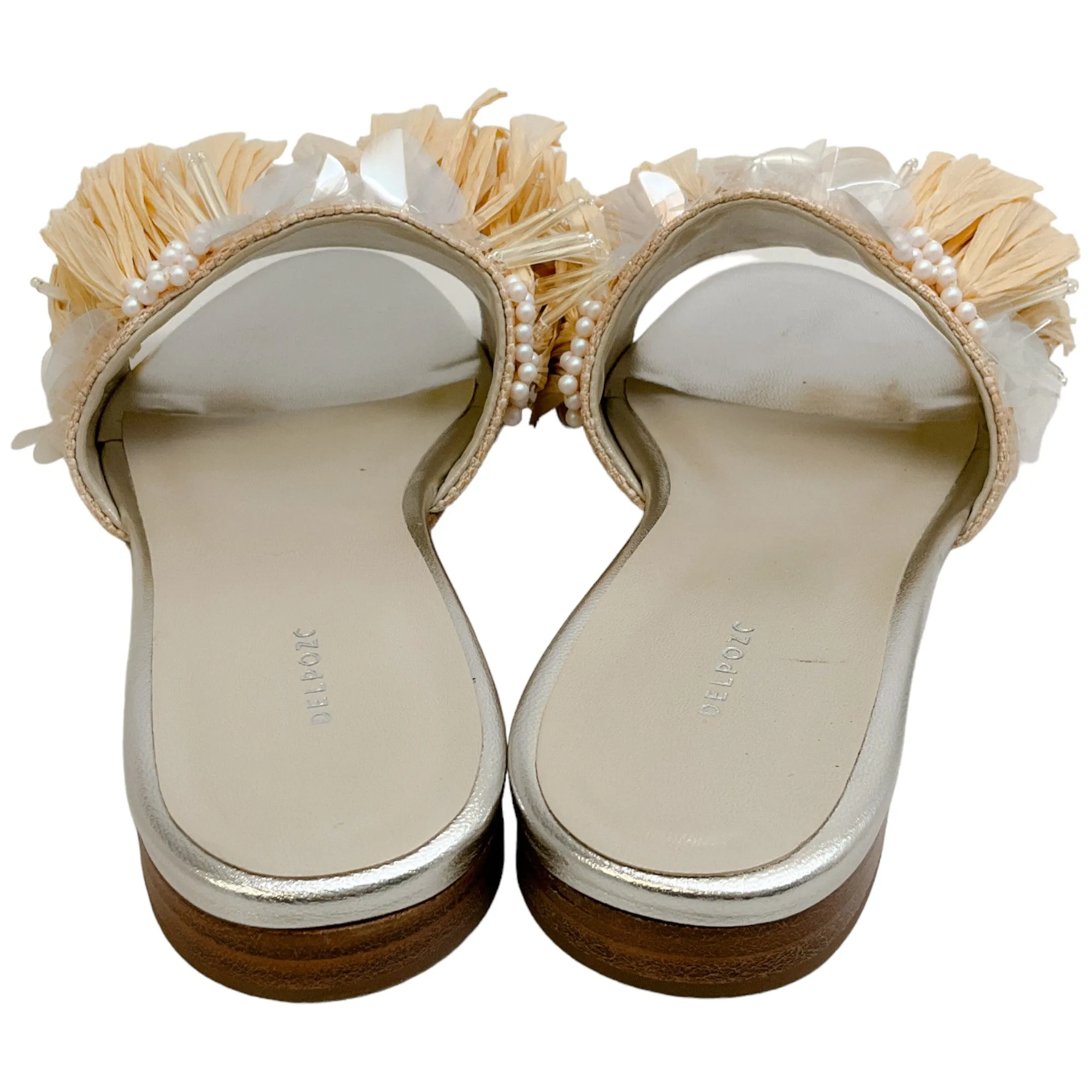 Delpozo Raffia Slide Sandals with Pailettes and Pearls