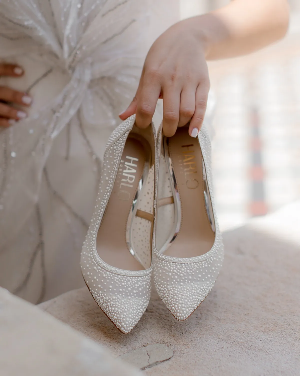 Demi - Pointed Toe Pump With Pearls - Ivory