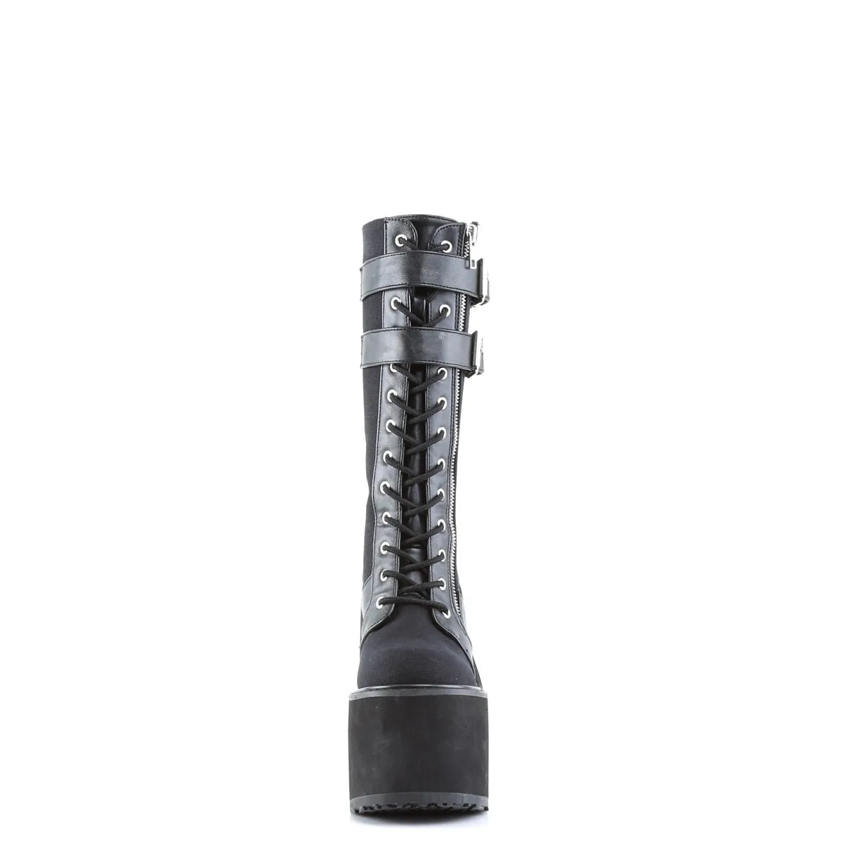 Demonia SWING-221 | Black Canvas & Vegan Leather Knee High Boots