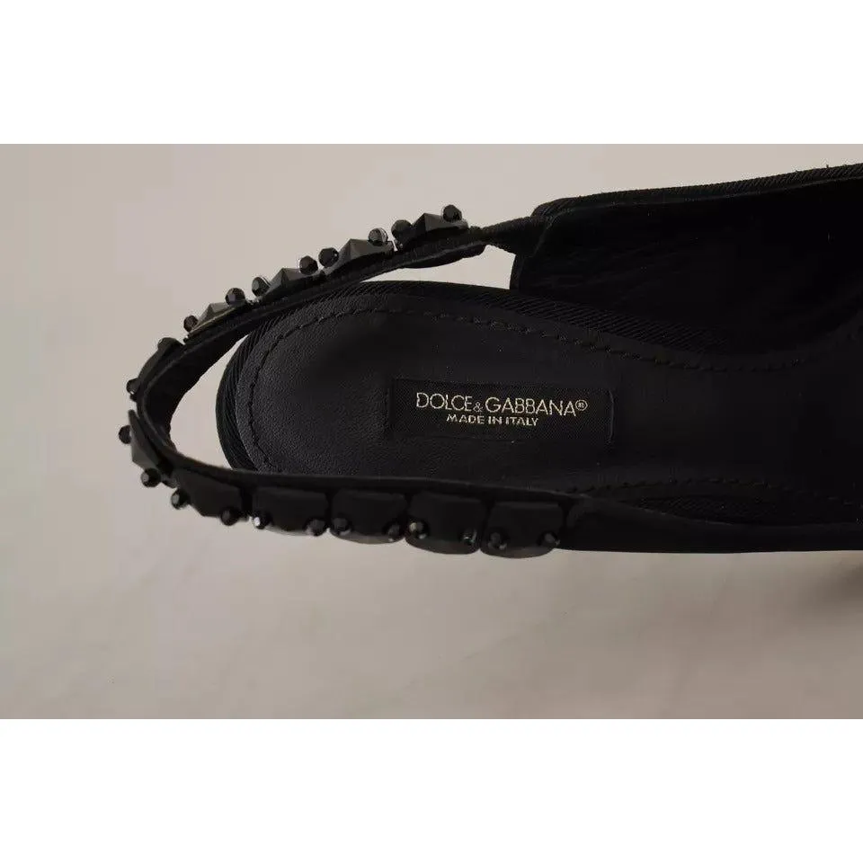 Dolce & Gabbana Black Embellished Heels Slingback Charmeuse Shoes