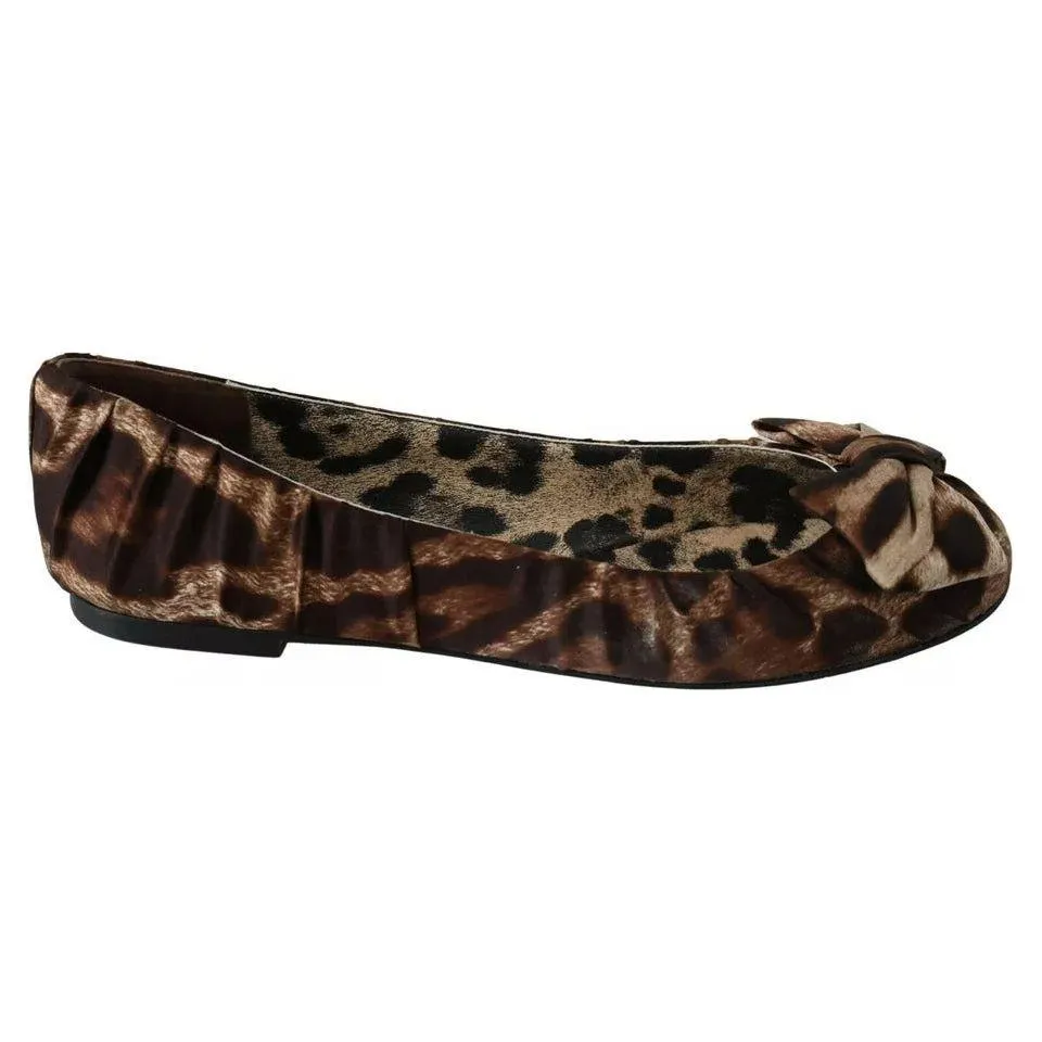 Dolce & Gabbana Brown Leopard Silk Ballerina Flats Shoes