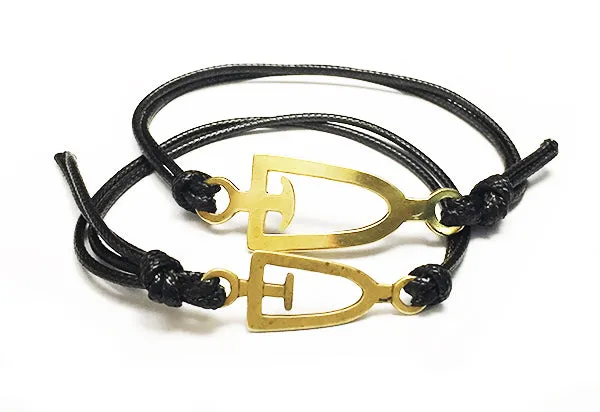 Dragon Boat, Canoe, SUP Paddle Outline Brass and Nylon Cord Bracelet