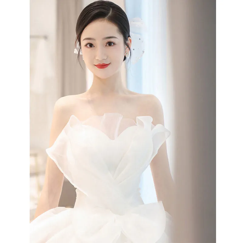 dunnmall Tube Top  Main Light New Wedding Dress Temperament Bride Trailing Court Style Simple Small Summer