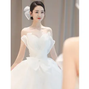 dunnmall Tube Top  Main Light New Wedding Dress Temperament Bride Trailing Court Style Simple Small Summer