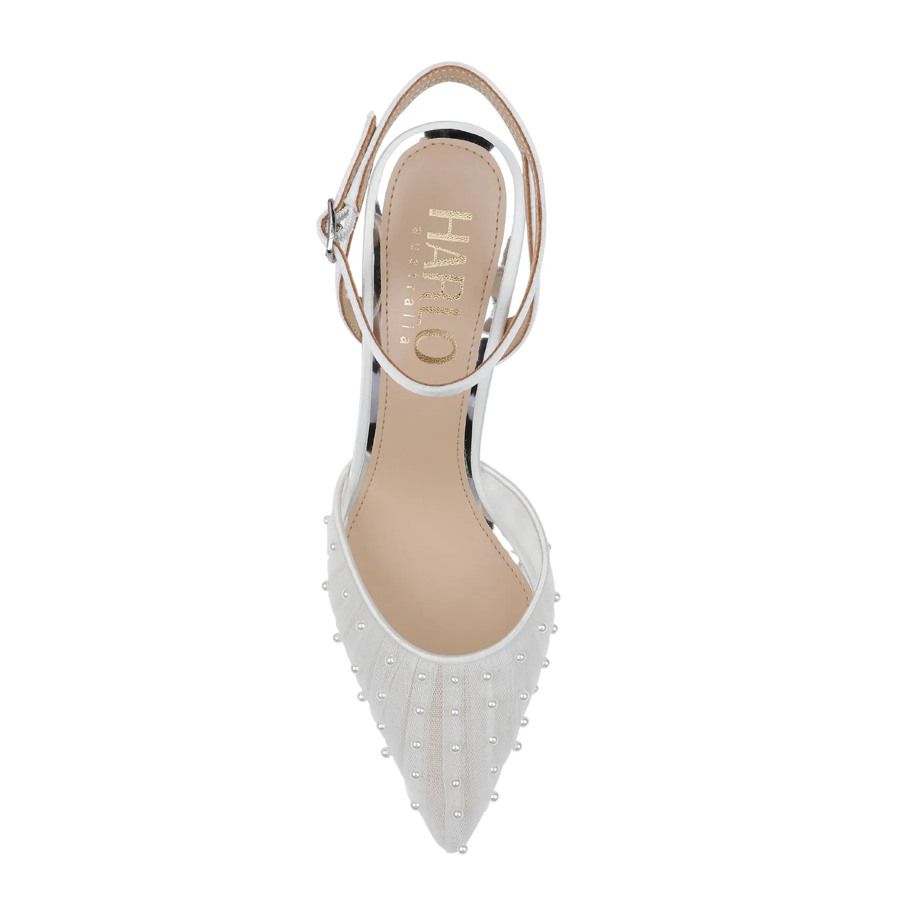 Elle - Tulle Block Heeled Point with Handsewn Pearls - Soft White