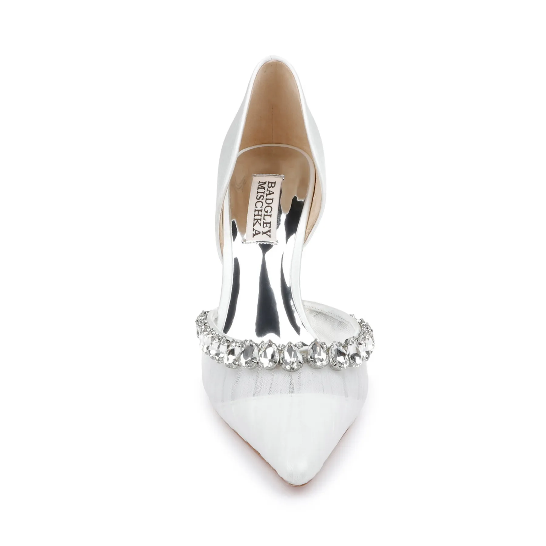 Everley - Satin & Tulle D'orsay Heels with Crystal Embellishments - Soft White