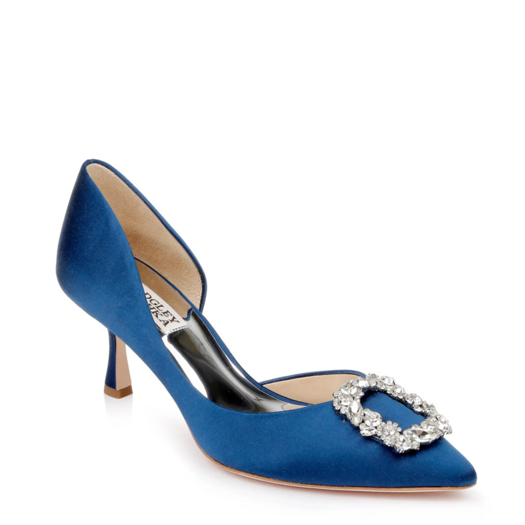 Fabia - D'Orsay Kitten Heel With Crystal Buckle - Navy Blue