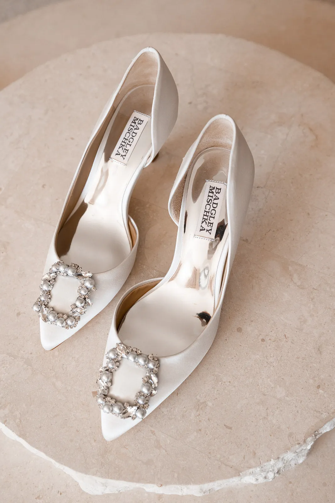 Fabia - D'Orsay Kitten Heel With Pearl & Crystal Buckle - Soft White