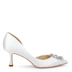 Fabia - D'Orsay Kitten Heel With Pearl & Crystal Buckle - Soft White