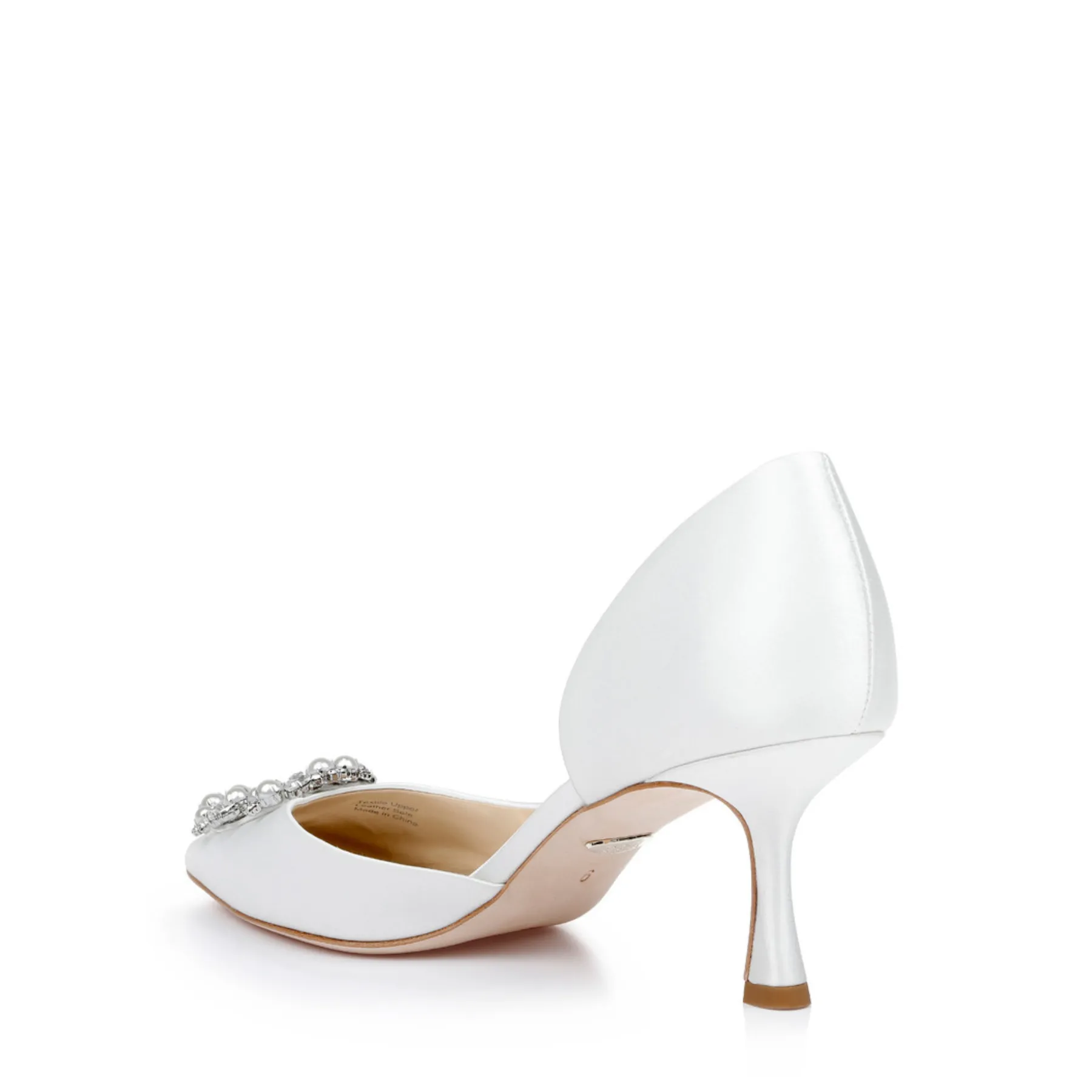 Fabia - D'Orsay Kitten Heel With Pearl & Crystal Buckle - Soft White