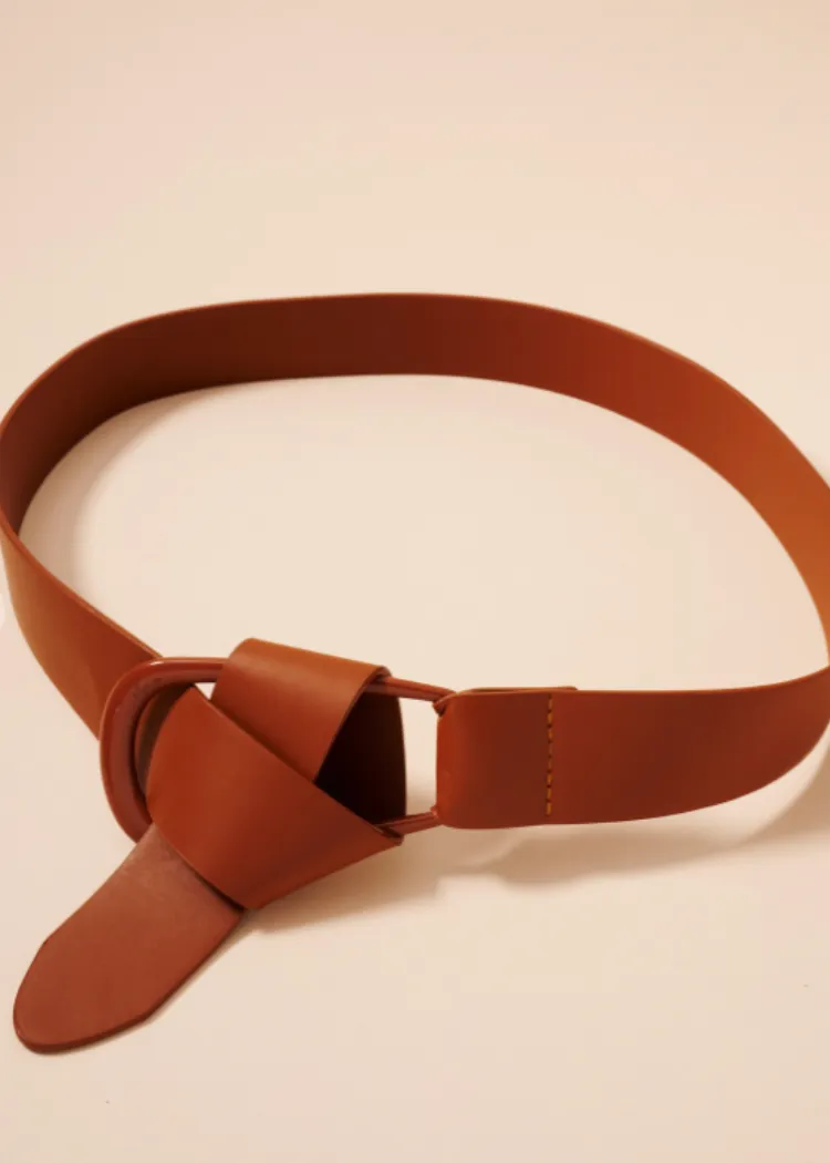 Faux Leather Oval Belt - Camel