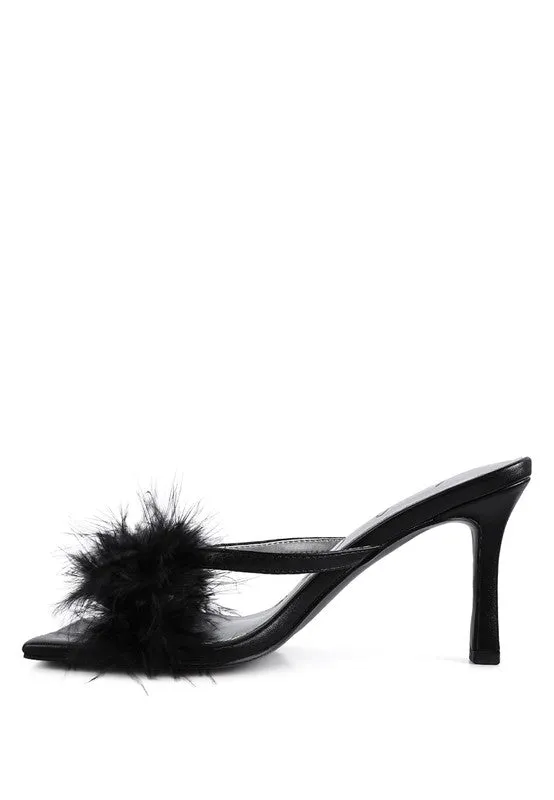 FEATHER DETAIL SLIDE ON HEELS