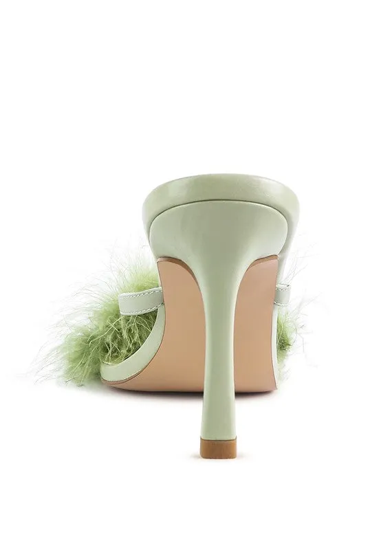 FEATHER DETAIL SLIDE ON HEELS