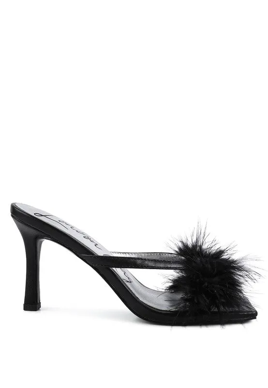 FEATHER DETAIL SLIDE ON HEELS