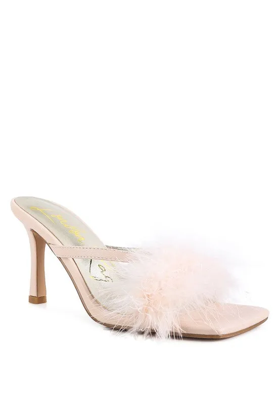 FEATHER DETAIL SLIDE ON HEELS