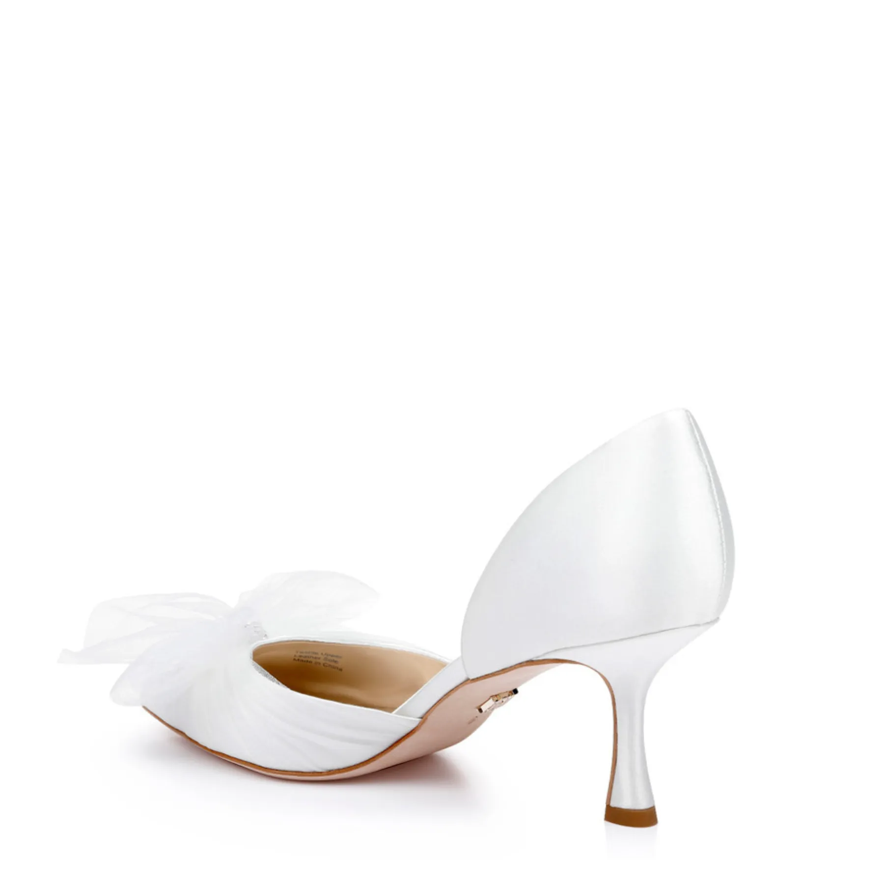 Festive - Pointed Toe Stiletto Bridal Pump With Tulle Bow - White