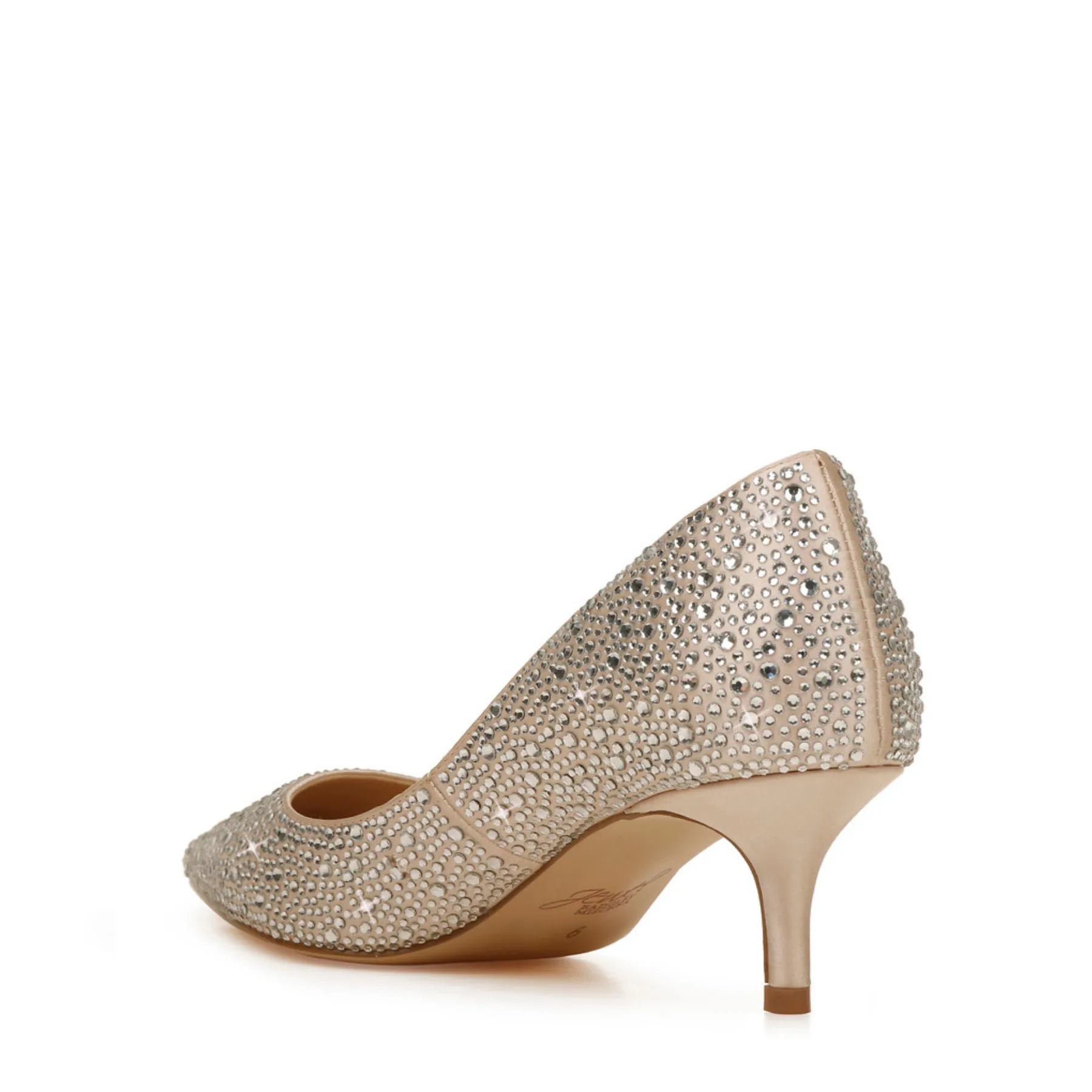 Frenchie - Crystal Embellished Pointed Toe Kitten Heels - Champagne Nude