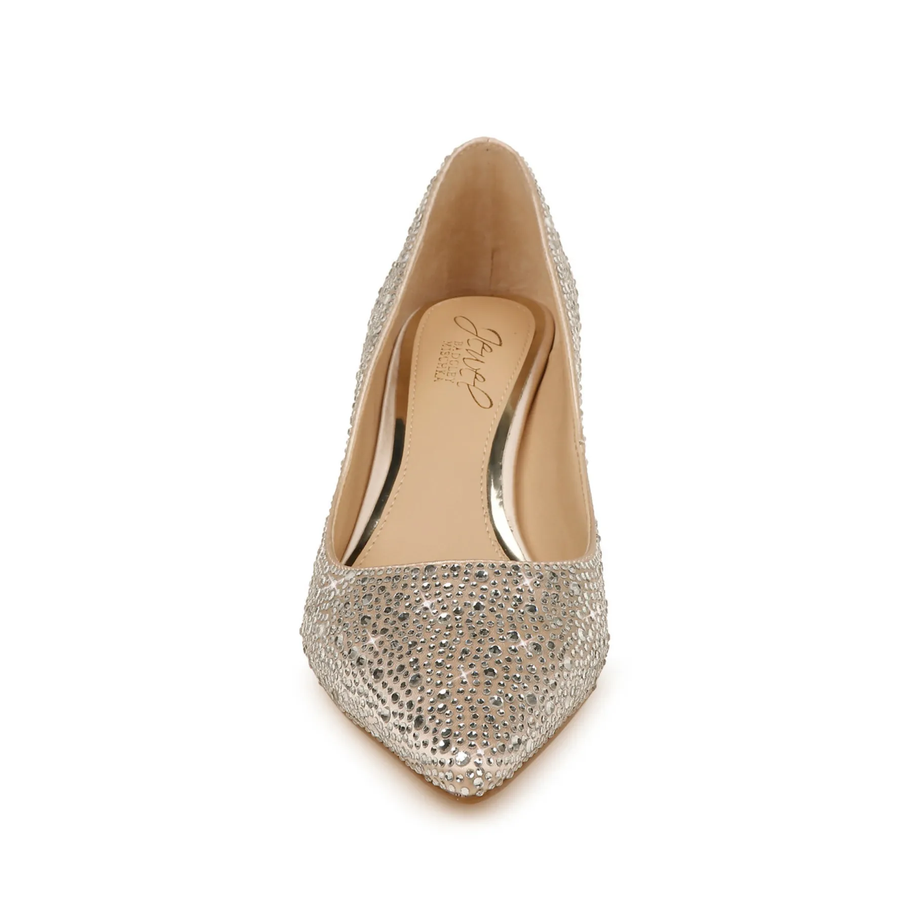 Frenchie - Crystal Embellished Pointed Toe Kitten Heels - Wide Fit - Champagne Nude