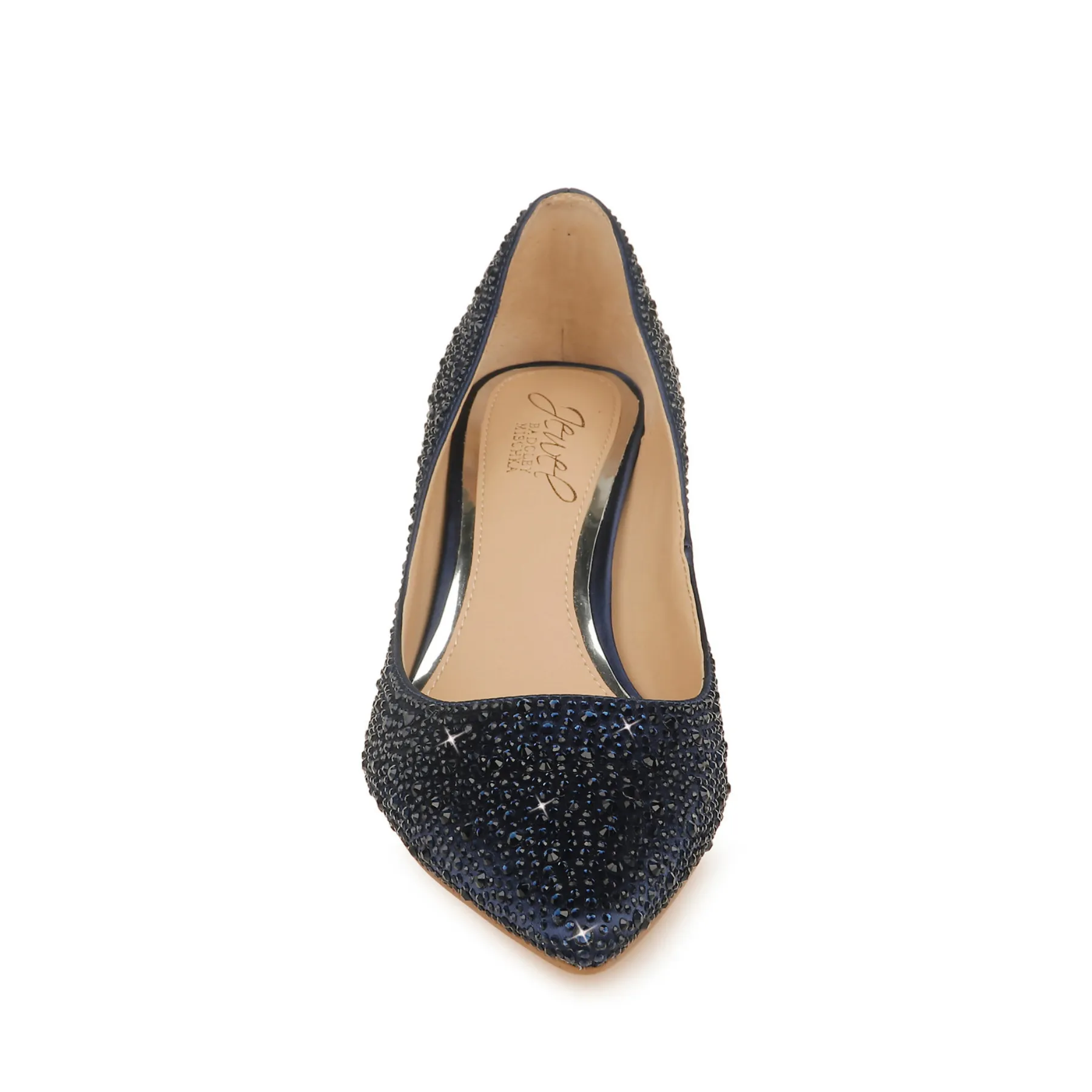 Frenchie - Crystal Embellished Pointed Toe Kitten Heels - Wide Fit - Navy Blue