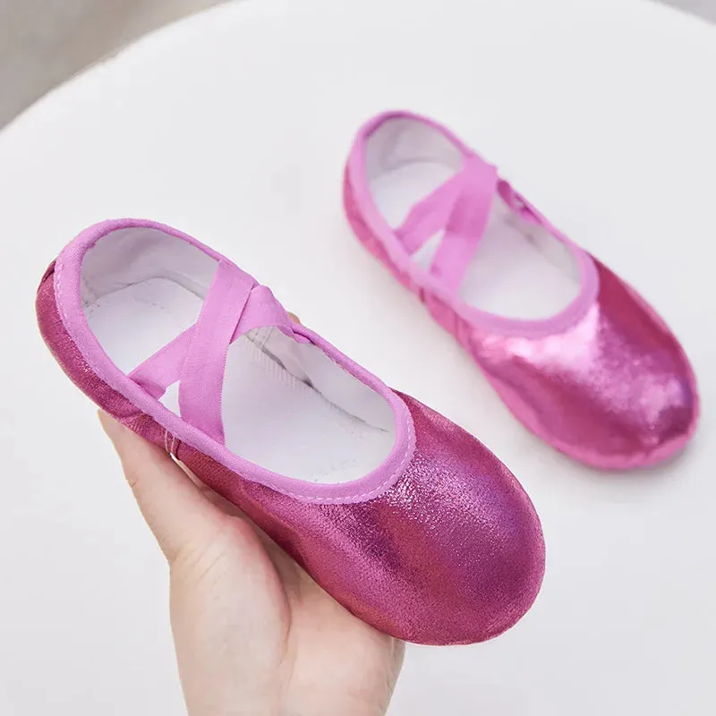 Girls Ballet Shoes Canvas Soft Sole Ballet Dance Slippers Children Practise Ballerina Colorful PU Shiny Dance Cat Claw Shoes