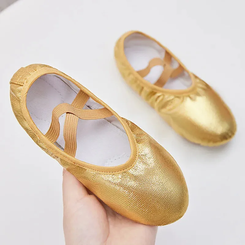 Girls Ballet Shoes Canvas Soft Sole Ballet Dance Slippers Children Practise Ballerina Colorful PU Shiny Dance Cat Claw Shoes