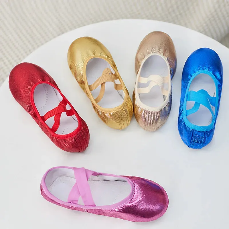 Girls Ballet Shoes Canvas Soft Sole Ballet Dance Slippers Children Practise Ballerina Colorful PU Shiny Dance Cat Claw Shoes