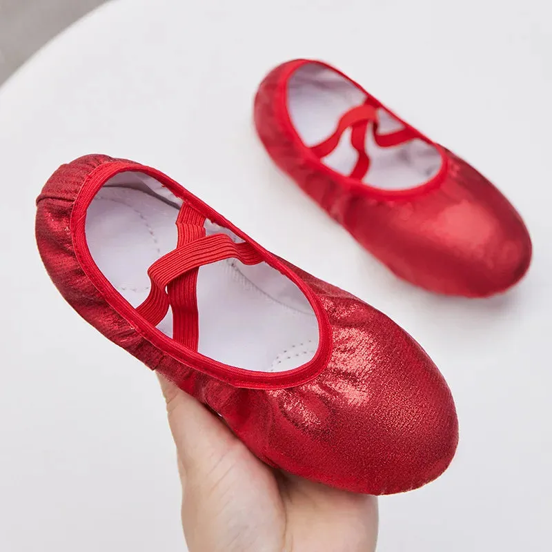 Girls Ballet Shoes Canvas Soft Sole Ballet Dance Slippers Children Practise Ballerina Colorful PU Shiny Dance Cat Claw Shoes