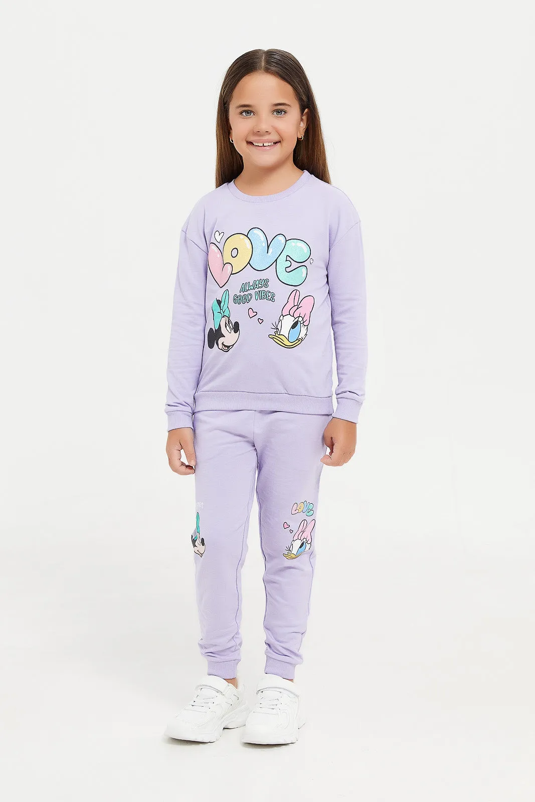 Girls Lilac Minnie And Daisy Printed Track Pants