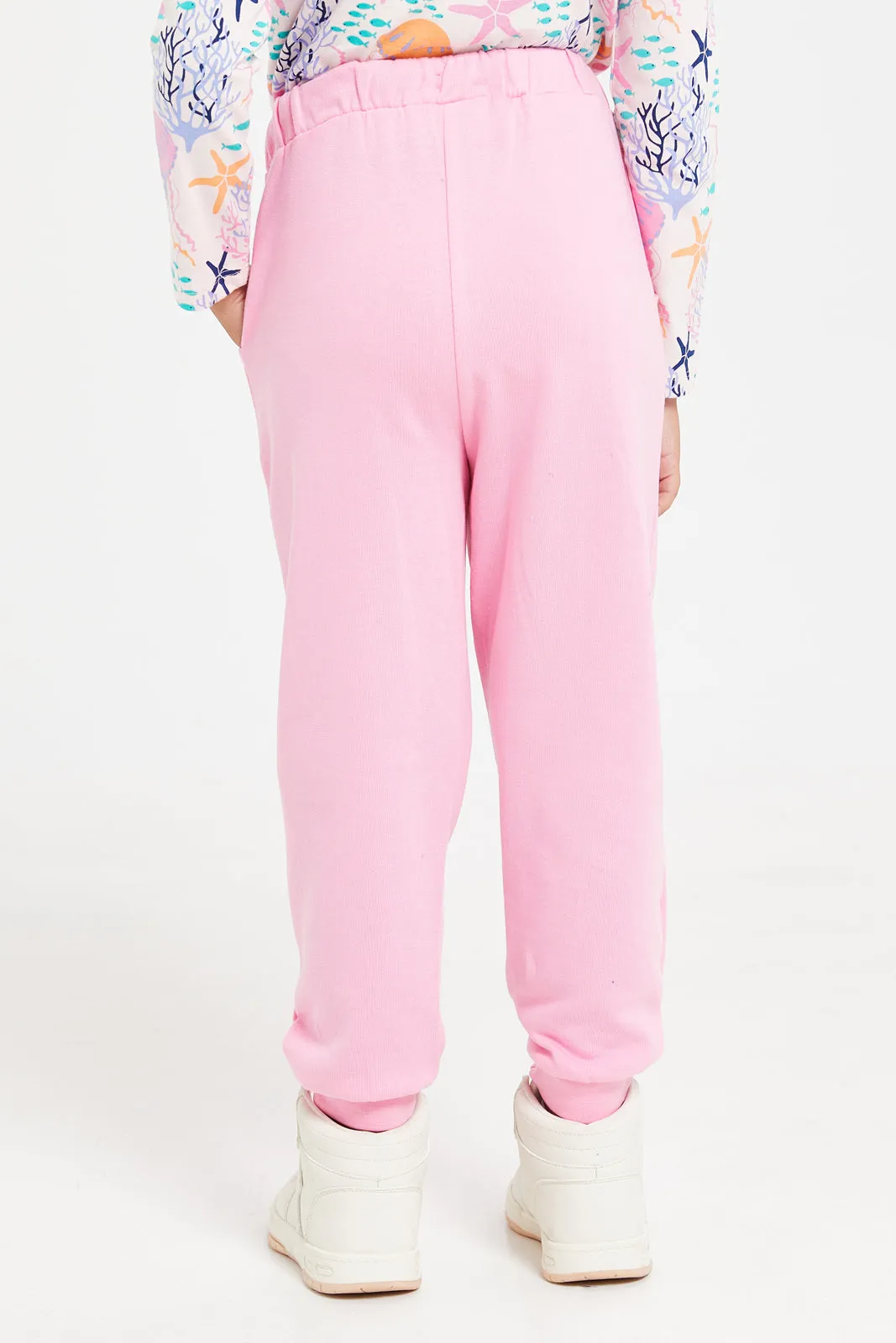 Girls Pink Placement Print Track Pants