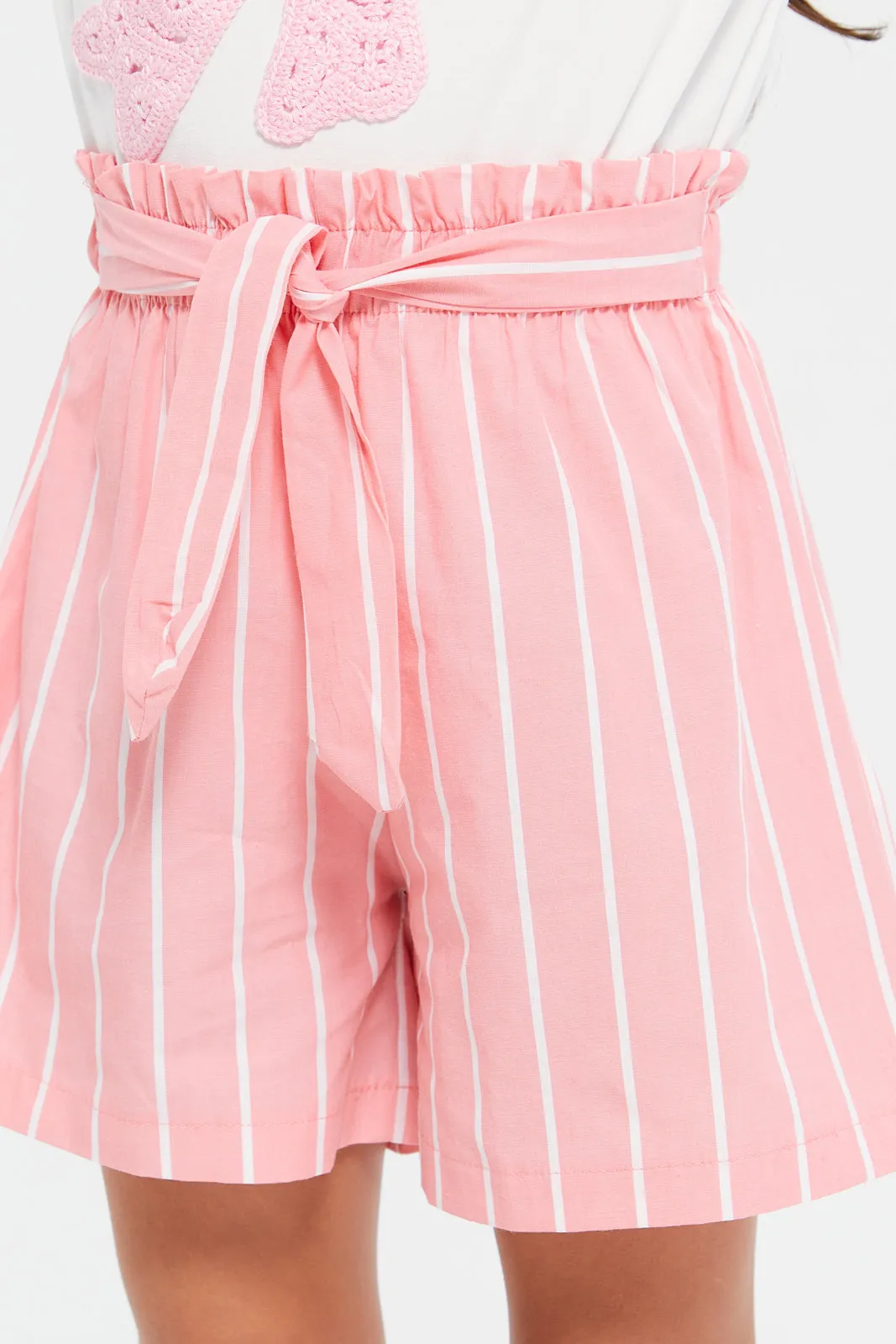 Girls Pink Striped Shorts