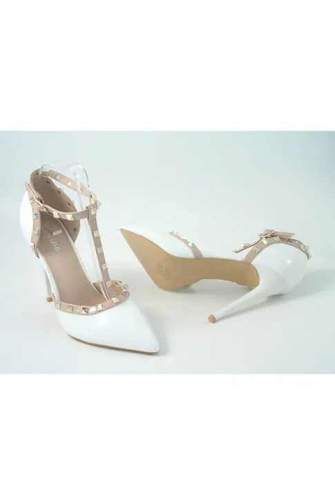 Glitz Shoes Cassidy Studded T Bar Court Shoe