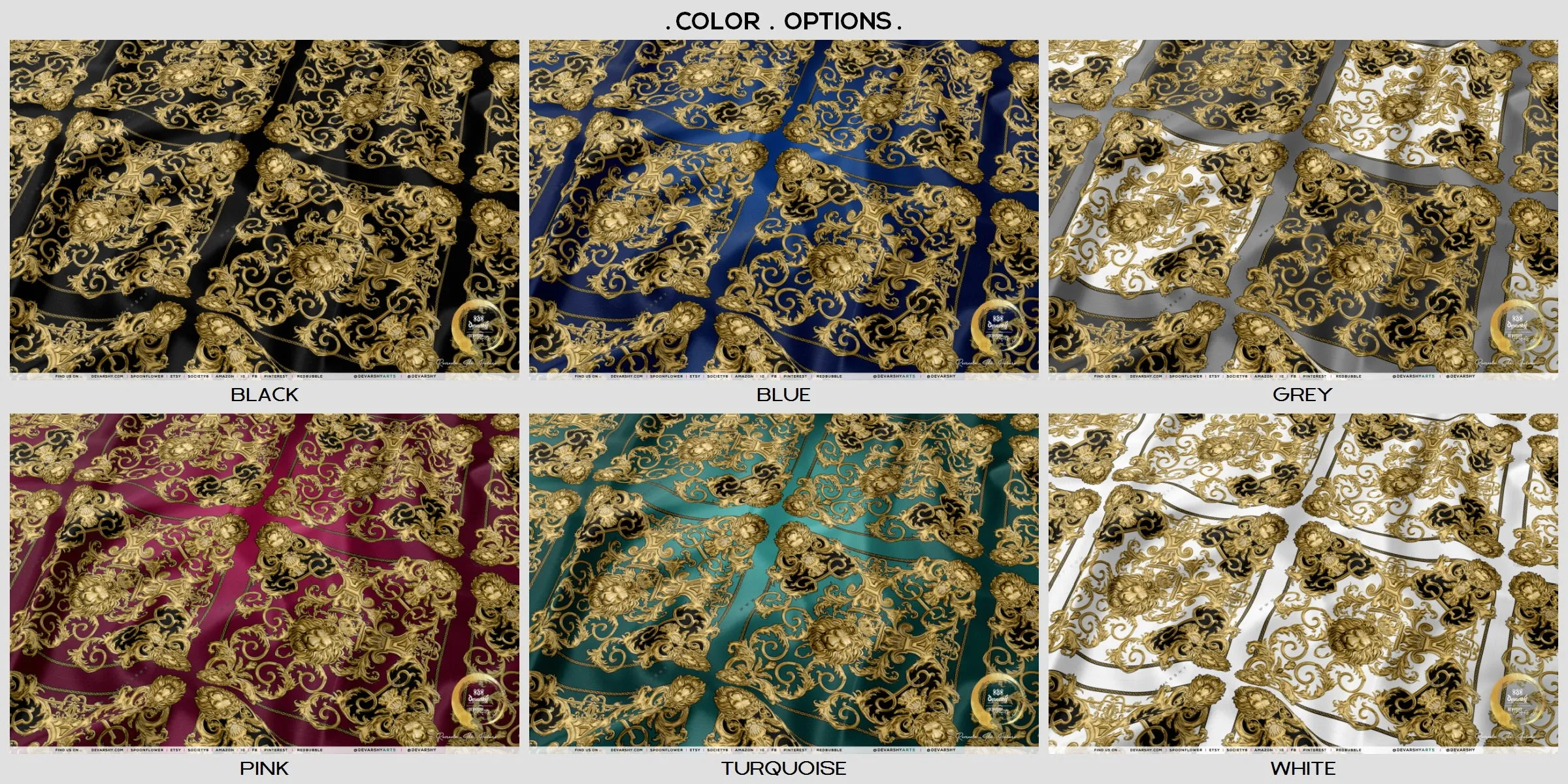 Golden Lion Blue Upholstery Fabric 3Meters 12 Furnishing Fabric Options Baroque Lion Fabric By the Yard | D21040