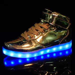 Golden Silver Glowing LED Light Flat High Top Shoe