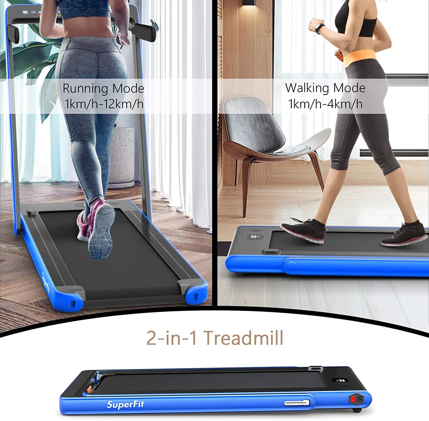 Goplus 2 in 1 Folding Treadmill with Dual Display, 2.25HP Under Desk Electric Pad Treadmill, Installation-Free, Bluetooth Speaker, Remote Control, Walking Jogging Machine for Home/Office Use