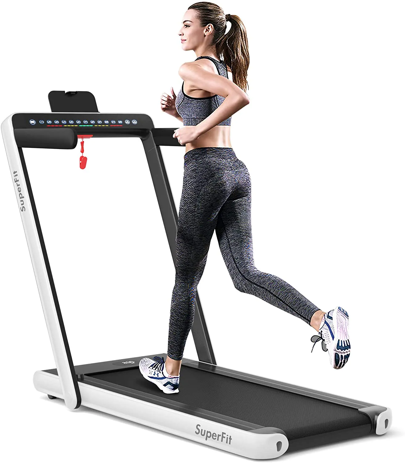 Goplus 2 in 1 Folding Treadmill with Dual Display, 2.25HP Under Desk Electric Pad Treadmill, Installation-Free, Bluetooth Speaker, Remote Control, Walking Jogging Machine for Home/Office Use