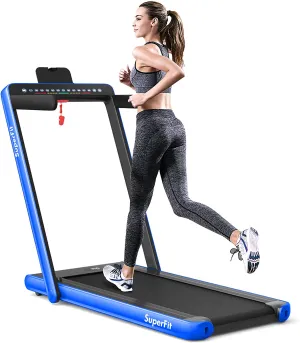 Goplus 2 in 1 Folding Treadmill with Dual Display, 2.25HP Under Desk Electric Pad Treadmill, Installation-Free, Bluetooth Speaker, Remote Control, Walking Jogging Machine for Home/Office Use