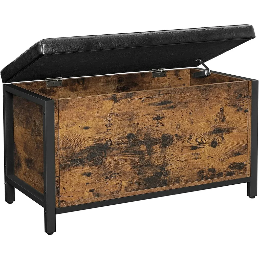 Hidden Compartment Entryway Bench Rustic Brown, Black, VASAGLE